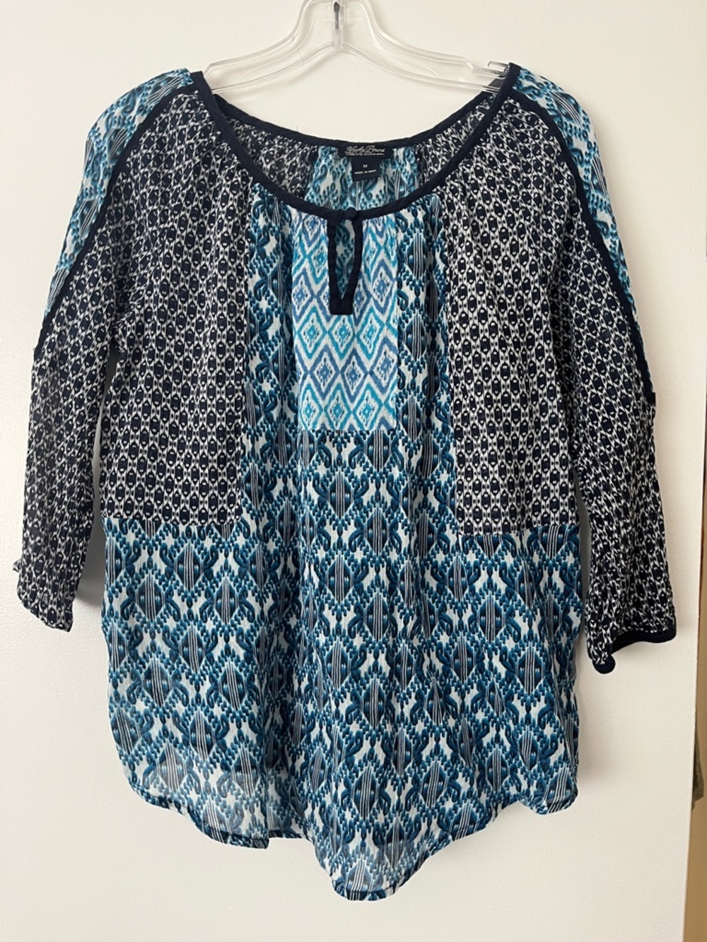 Lucky Brand Teal and Navy Patchwork Printed Tunic